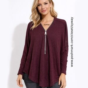 Joan Vass Half Zip Tunic Sweater